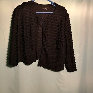 Black Ruffle Textured Cardigan – Lightweight Layered Open Front Sweater